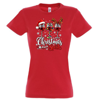 Női karácsonyi póló Christmas Spirit poharas mintával