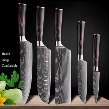 Konyhakés készlet 5 darab, színezett fa markolat Konyhakés készlet 5 darab, színezett fa markolat